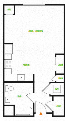 Floor plan for studio, 1 bath, 537 sqft
